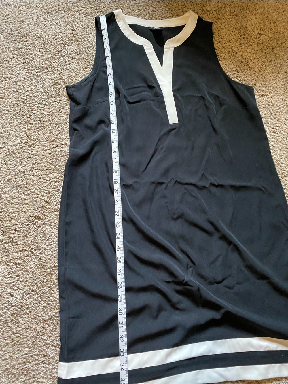 Ann Taylor Black Shift Dress with Cream Trim and Waist Tie - Picture 5 of 7